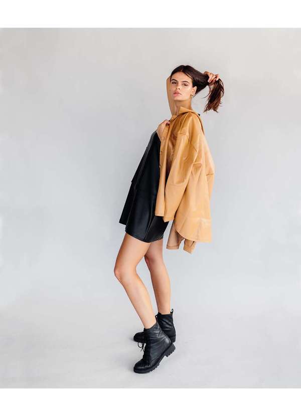 Conigli Design - Vestido Curto Ottawa sem Manga Pu Preto 2