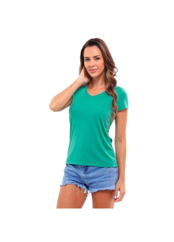 John Pull - Camiseta Feminina Básica Gola V Viscose Dry Manga Curta Azul Turquesa