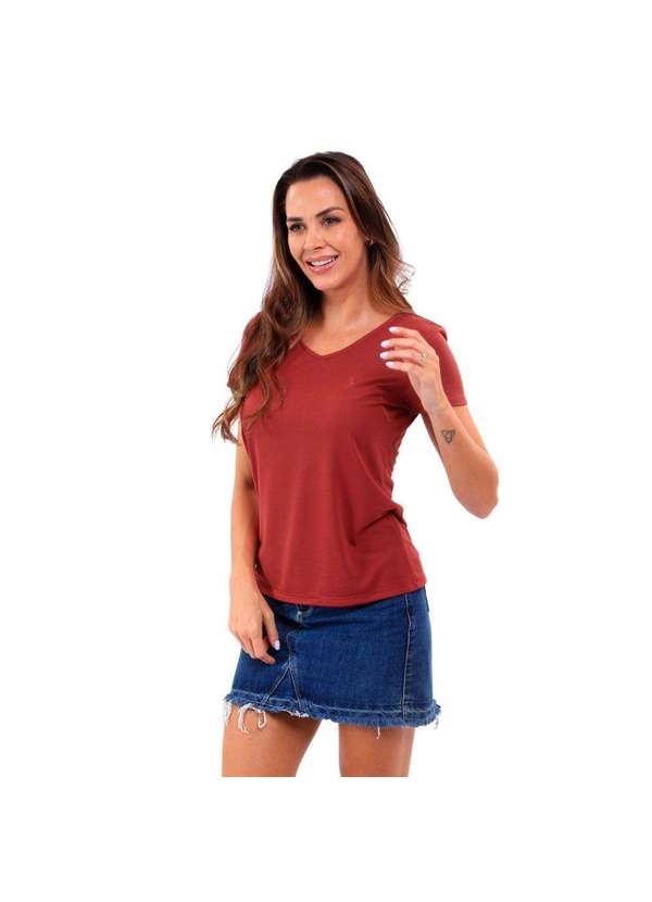 John Pull - Camiseta Feminina Básica Gola V Viscose Dry Manga Curta Marrom