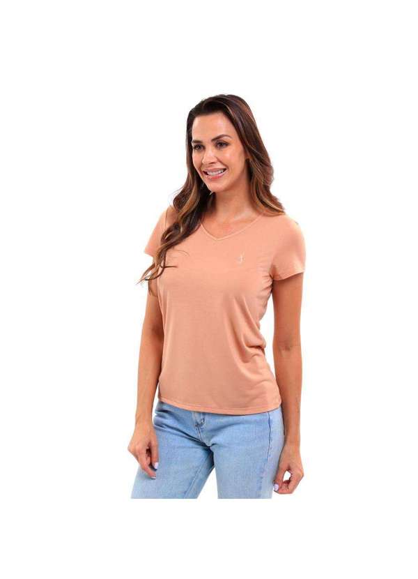 John Pull - Camiseta Feminina Básica Gola V Viscose Dry Manga Curta Nude