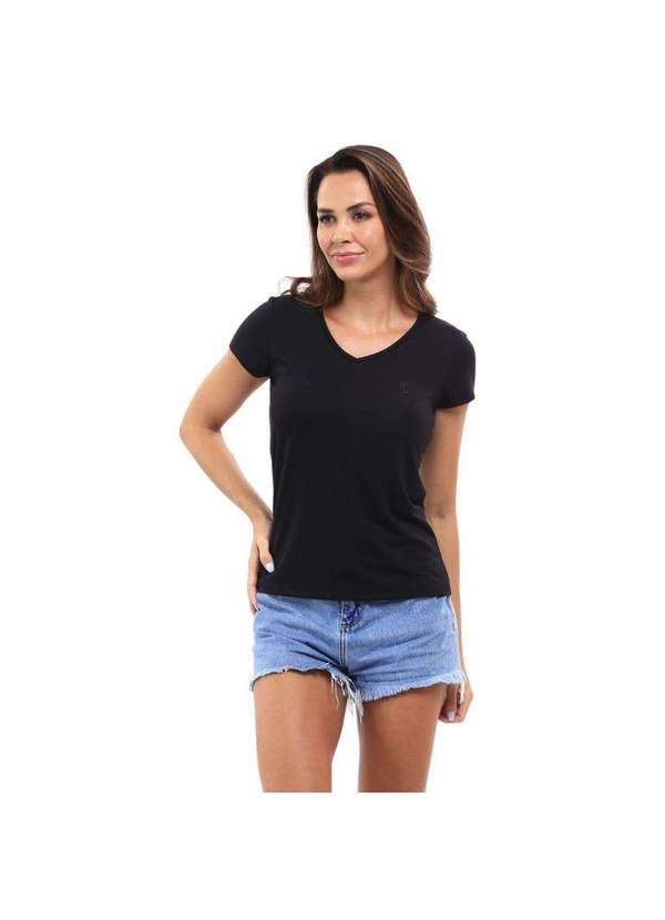John Pull - Camiseta Feminina Básica Gola V Viscose Dry Manga Curta Preto