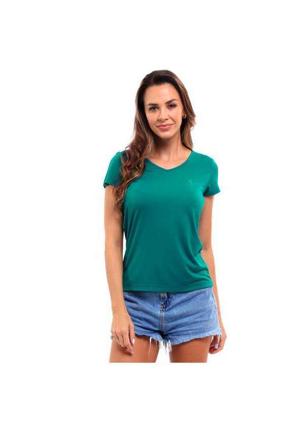 John Pull - Camiseta Feminina Básica Gola V Viscose Dry Manga Curta Verde Amazônia