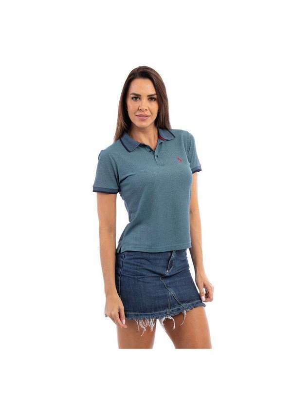John Pull - Camisa Polo Feminina Casual Poa Leve Gola Conforto Dia a Dia Azul Turquesa/Marinho