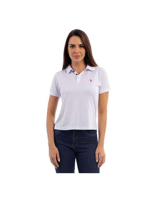 John Pull - Camisa Polo Feminina Casual Poa Leve Gola Conforto Dia a Dia Branco
