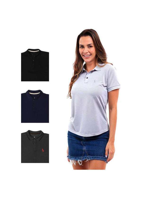 John Pull - Camisa Polo Feminina Manga Curta Piquet Dia a Dia Kit 4 Cinza/Marinho