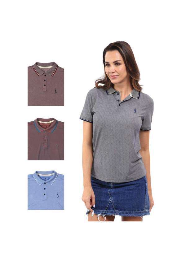 John Pull - Camisa Polo Feminina Manga Curta Piquet Moderna Leve Kit 4 Grafite/Roxo