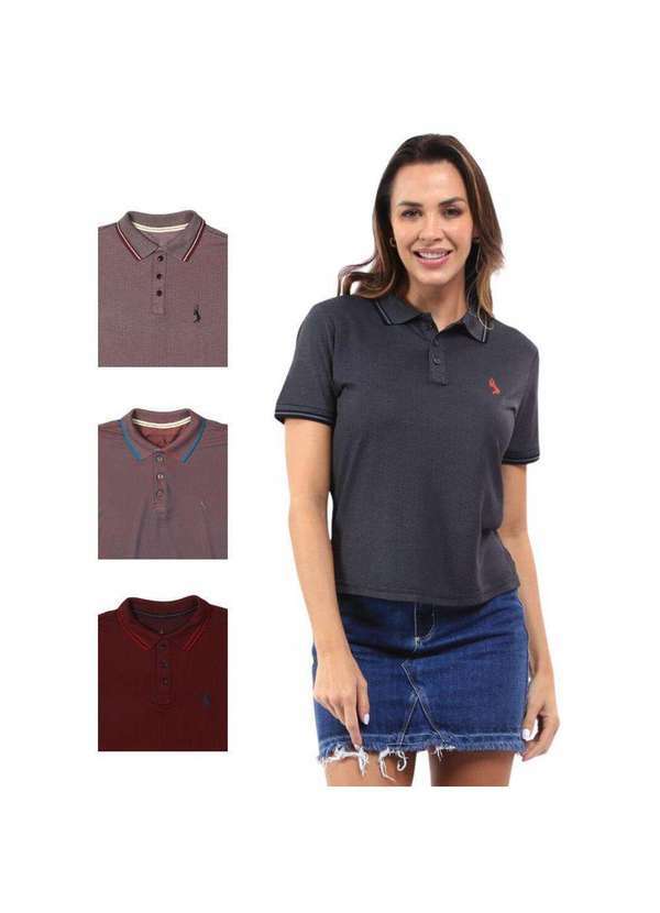 John Pull - Camisa Polo Feminina Manga Curta Piquet Moderna Leve Kit 4 Grafite/Vinho