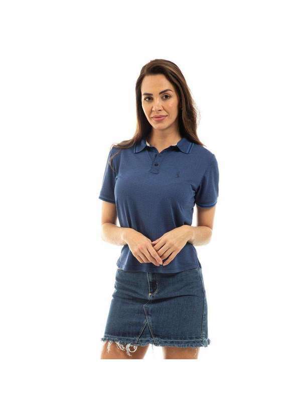 John Pull - Camisa Polo Feminina Poa Casual Leve Gola Dia a Dia Conforto Azul