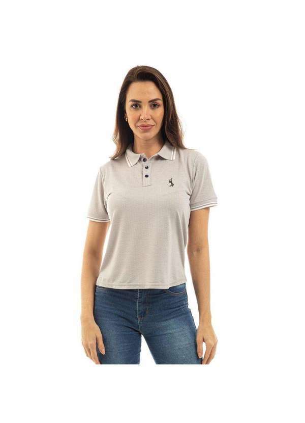 John Pull - Camisa Polo Feminina Poa Casual Leve Gola Dia a Dia Conforto Cinza/Bege
