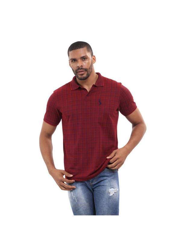 John Pull - Camisa Gola Polo Masculina Xadrez Manga Curta Algodão Vermelho