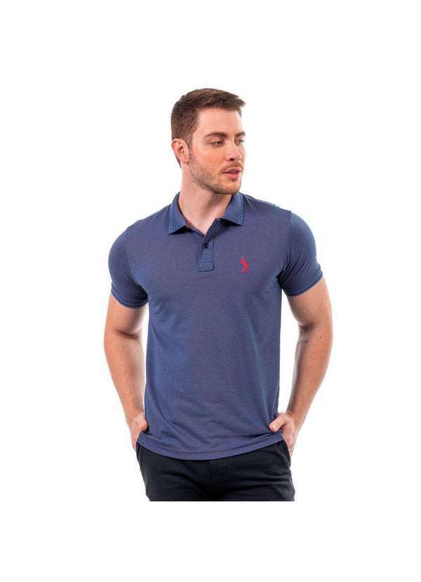 John Pull - Camisa Masculina Polo Básica Algodão Piquet Dia a Dia Azul