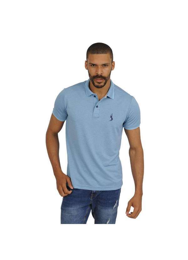 John Pull - Camiseta Masculina Polo John Pull Manga Curta Moda Casual Azul Claro