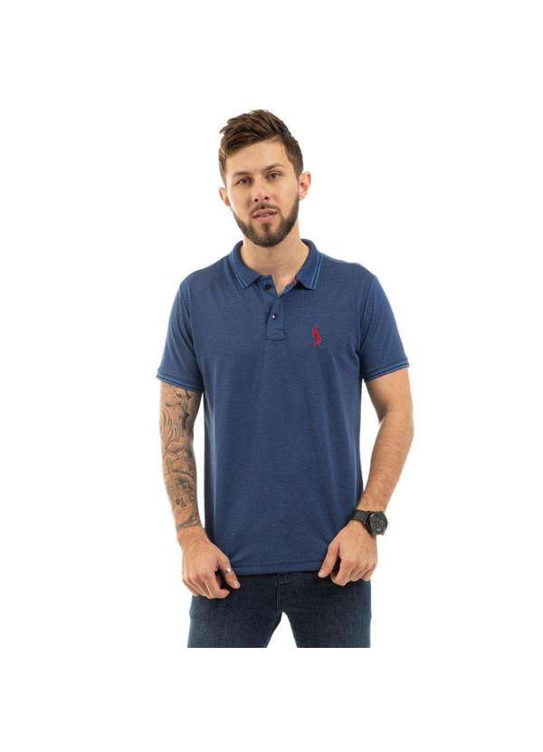 John Pull - Camiseta Masculina Polo John Pull Manga Curta Moda Casual Azul Escuro