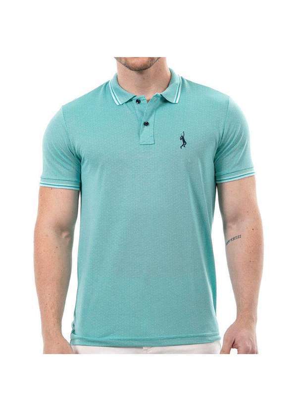 John Pull - Camiseta Masculina Polo John Pull Manga Curta Moda Casual Azul Turquesa