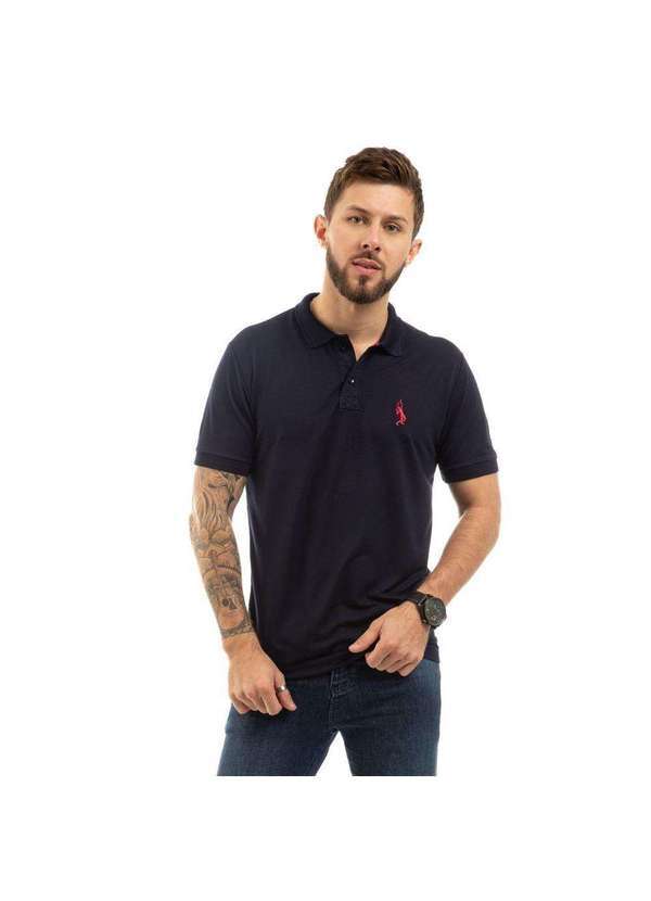John Pull - Camiseta Masculina Polo John Pull Manga Curta Moda Casual Marinho