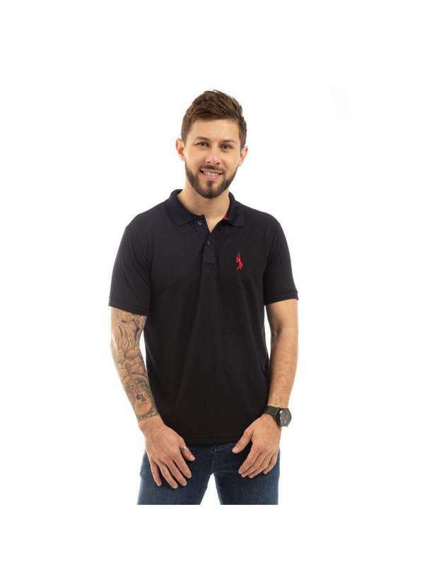 John Pull - Camiseta Masculina Polo John Pull Manga Curta Moda Casual Preto
