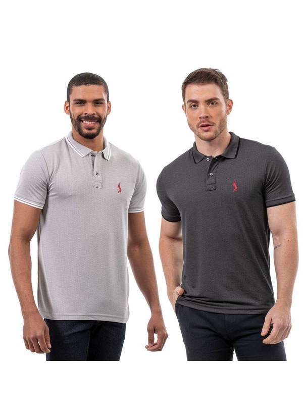 John Pull - Kit 2 Camisa Gola Polo Masculina Casual Conforto Moderna Chumbo/Cinza