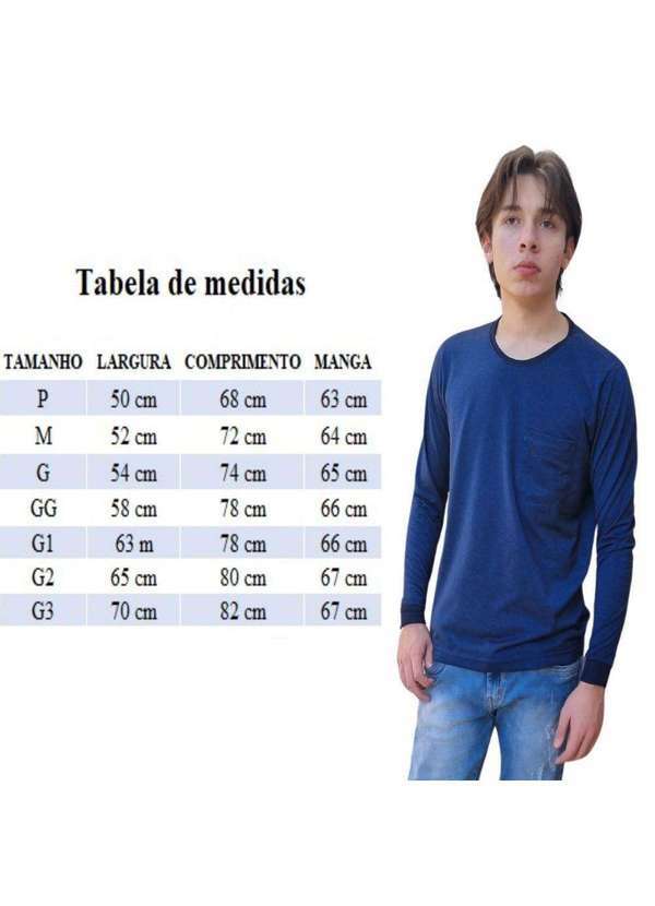 John Pull - Camiseta Masculina Manga Longa Punho Bolso Básica Casual Azul 6