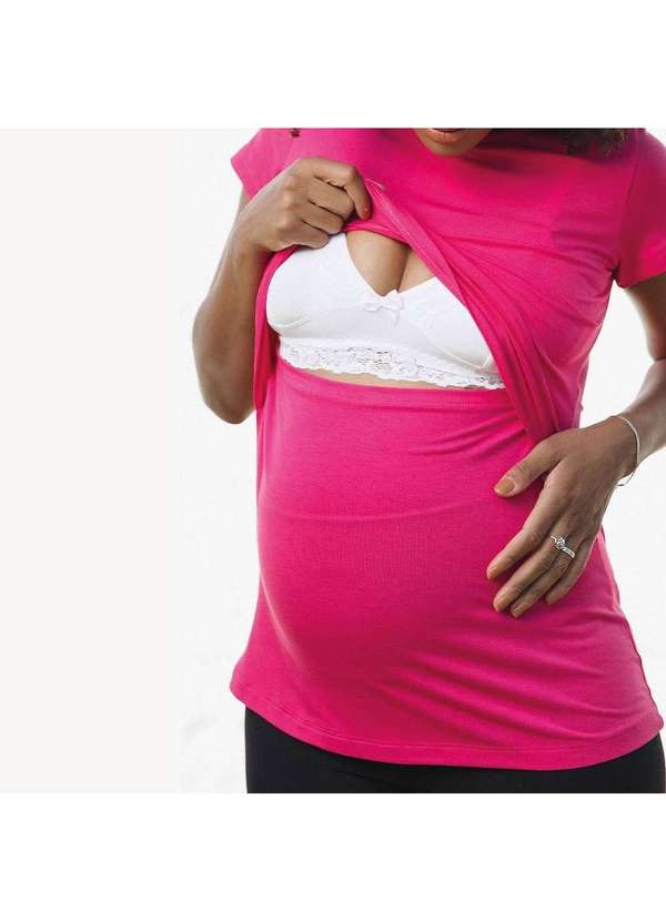 Simple Mama - Blusa Amamentação Malha Gestante Abertura Frontal Rosa 3