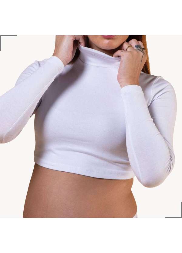 Simple Mama - Blusa Cropped Manga Longa Gestante Branco