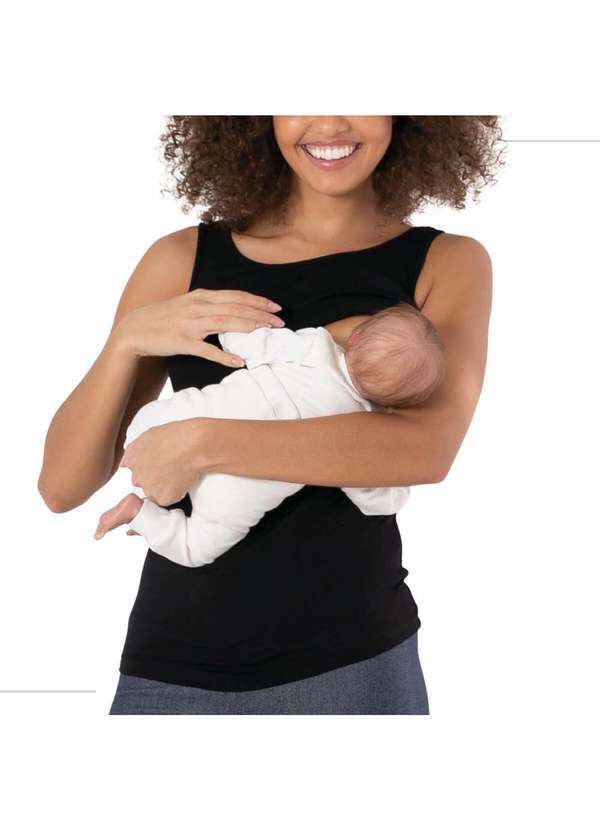 Simple Mama - Blusa de Amamentação Regata Gestante Roupa Grávida Pós Parto Preto