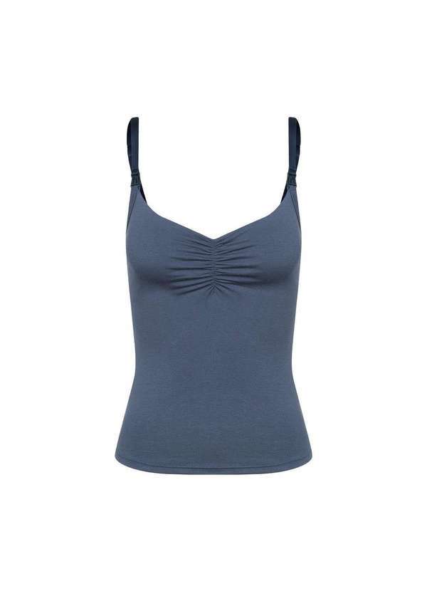 Simple Mama - Blusa para Amamentar Regata Amamentação Fecho Click Alça Azul