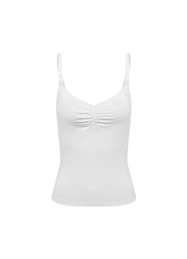 Simple Mama - Blusa para Amamentar Regata Amamentação Fecho Click Alça Branco