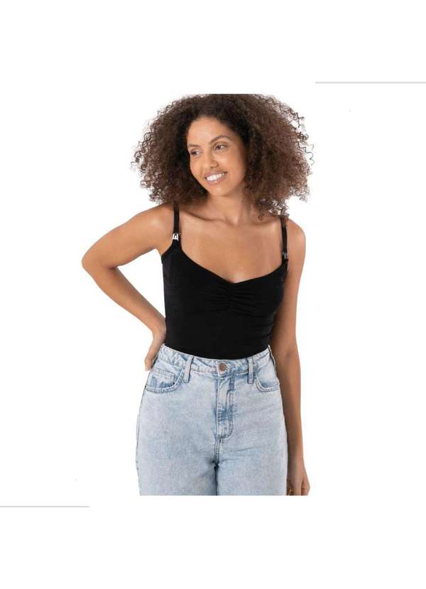 Simple Mama - Blusa para Amamentar Regata Amamentação Fecho Click Alça Preto 2