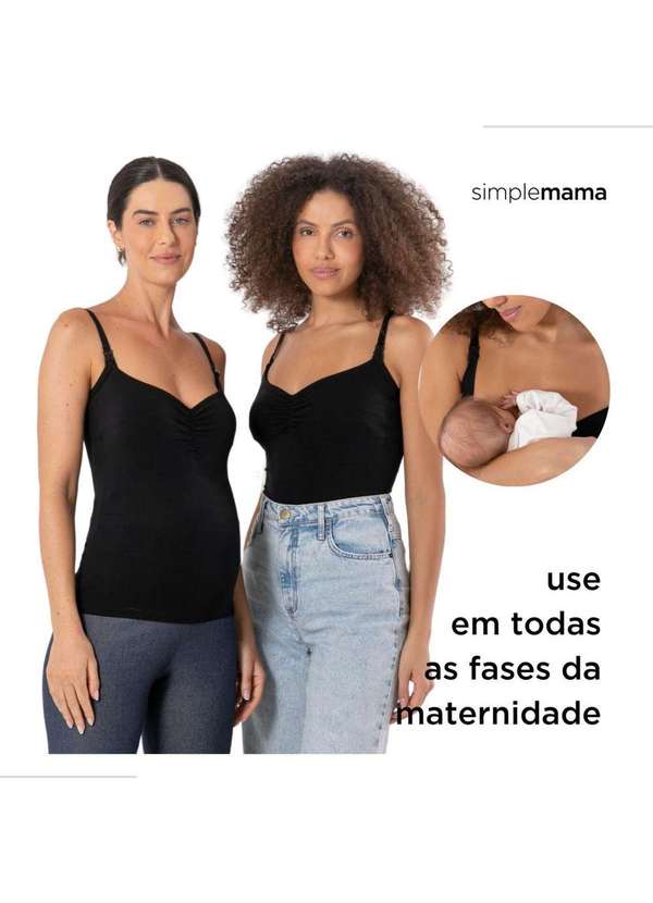 Simple Mama - Blusa para Amamentar Regata Amamentação Fecho Click Alça Preto 6