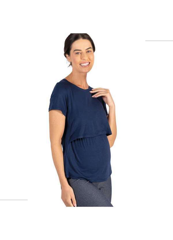 Simple Mama - Blusa para Amamentar Roupa Grávida Gestante Amamentação Azul 3