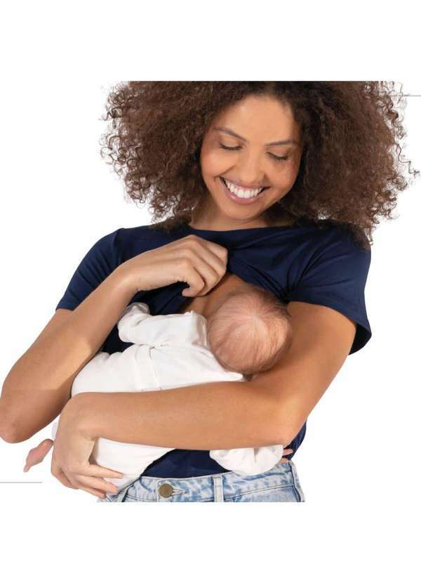 Simple Mama - Blusa para Amamentar Roupa Grávida Gestante Amamentação Azul 4
