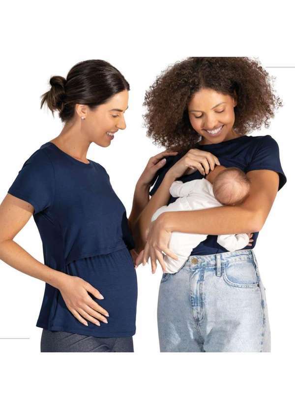 Simple Mama - Blusa para Amamentar Roupa Grávida Gestante Amamentação Azul 5