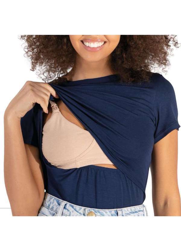 Simple Mama - Blusa para Amamentar Roupa Grávida Gestante Amamentação Azul 6