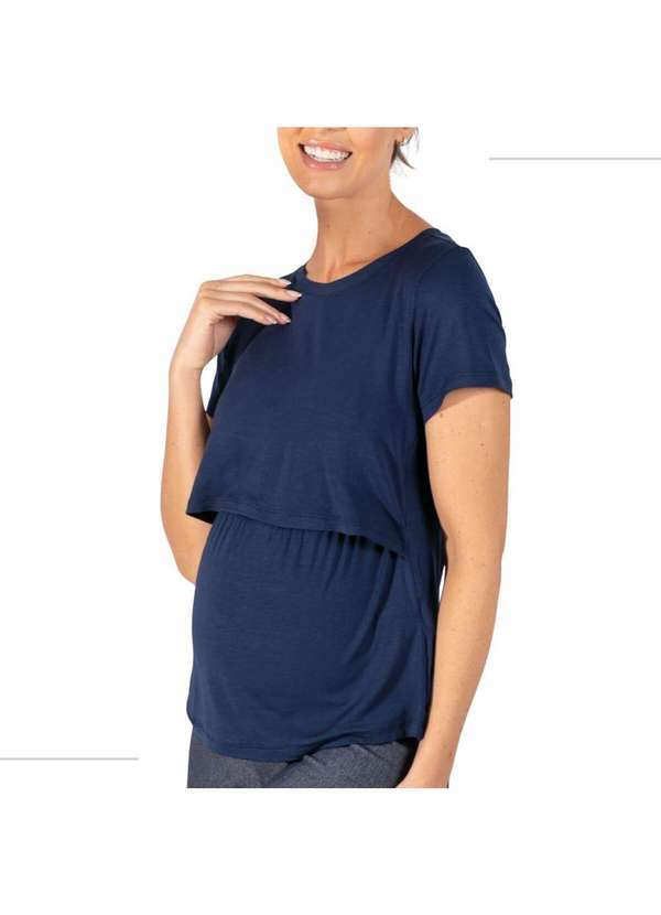 Simple Mama - Blusa para Amamentar Roupa Grávida Gestante Amamentação Azul 7
