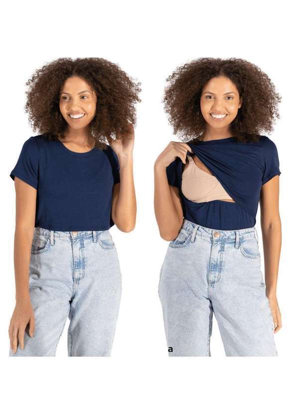 Simple Mama - Blusa para Amamentar Roupa Grávida Gestante Amamentação Azul 8