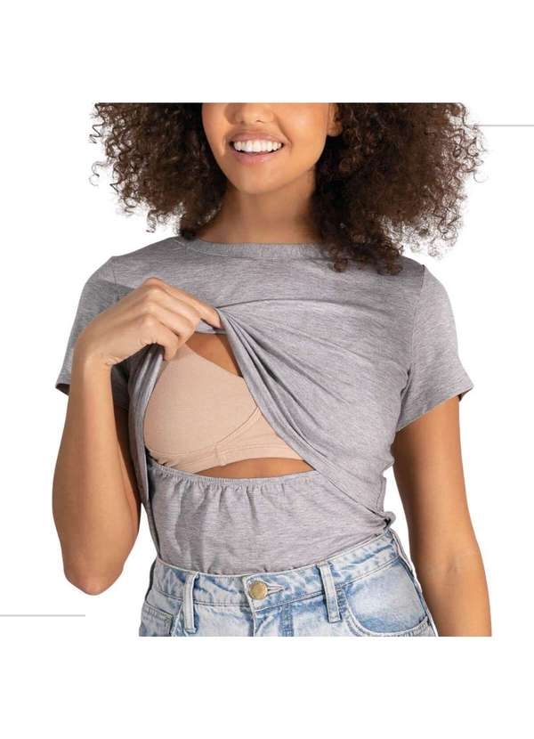 Simple Mama - Blusa para Amamentar Roupa Grávida Gestante Amamentação Cinza 2