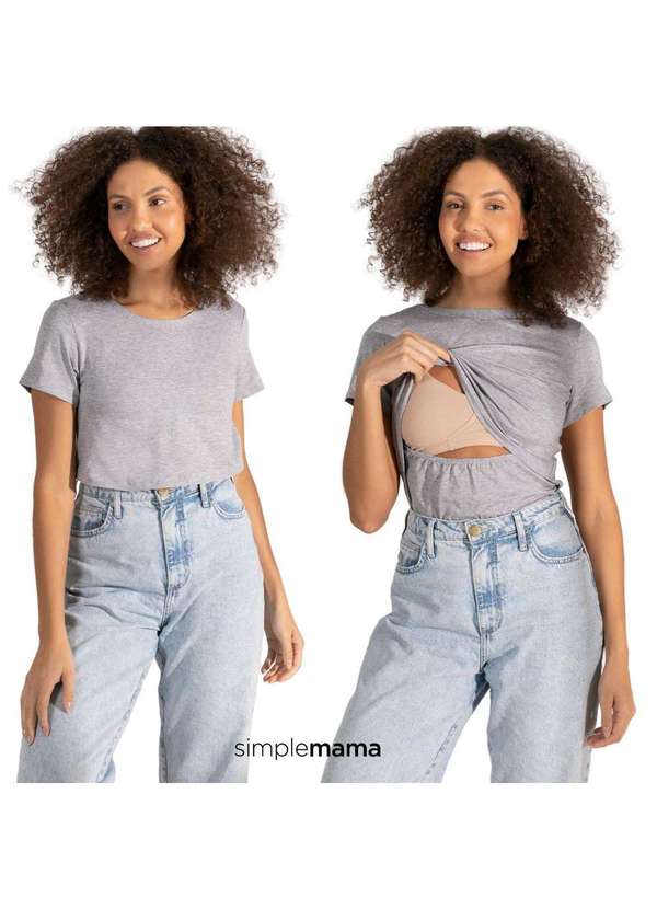 Simple Mama - Blusa para Amamentar Roupa Grávida Gestante Amamentação Cinza 7