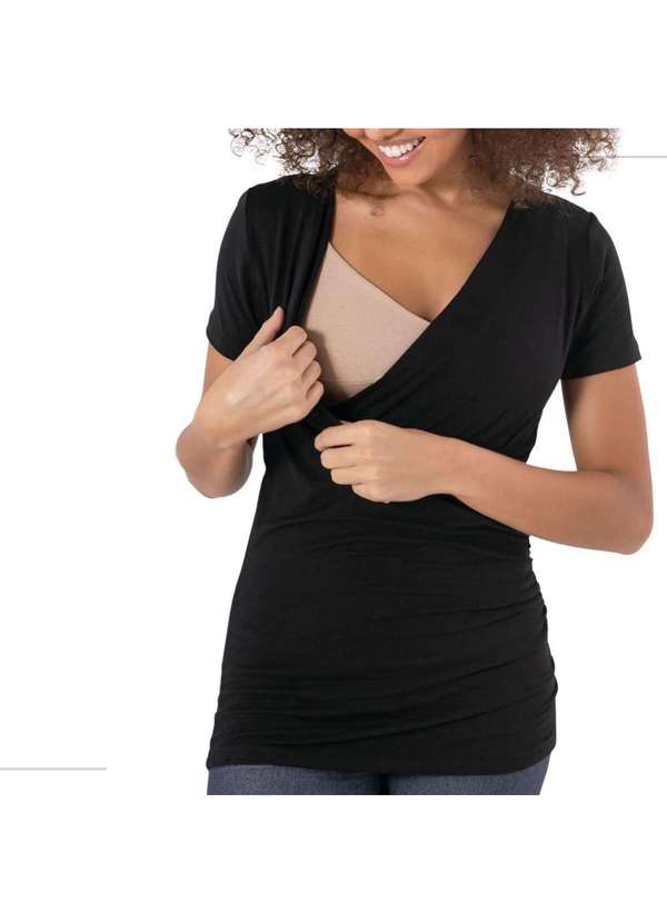 Simple Mama - Blusa Transpassada Gestante para Amamentar Longuete Decote V Preto 2