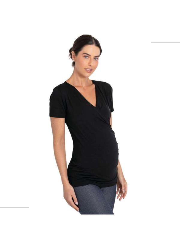 Simple Mama - Blusa Transpassada Gestante para Amamentar Longuete Decote V Preto 3