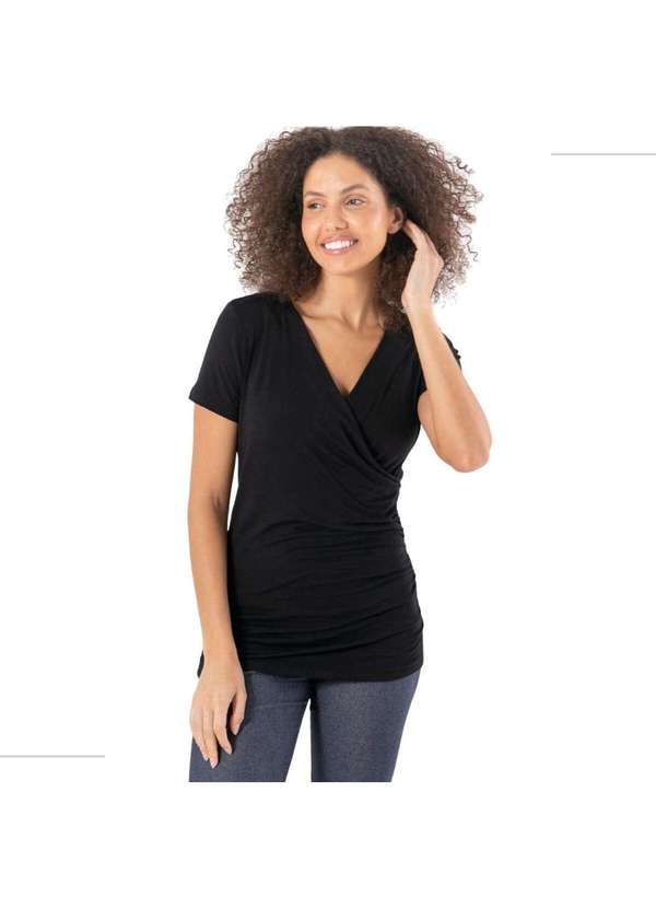 Simple Mama - Blusa Transpassada Gestante para Amamentar Longuete Decote V Preto 4