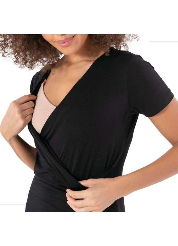 Simple Mama - Blusa Transpassada Gestante para Amamentar Longuete Decote V Preto 5