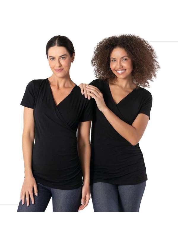 Simple Mama - Blusa Transpassada Gestante para Amamentar Longuete Decote V Preto 7
