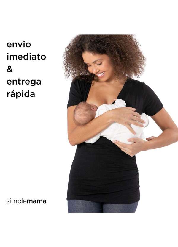 Simple Mama - Blusa Transpassada Gestante para Amamentar Longuete Decote V Preto 8
