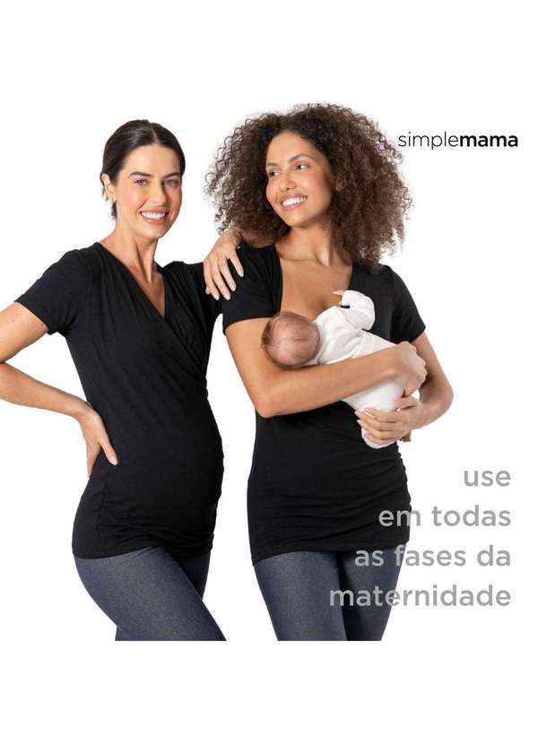 Simple Mama - Blusa Transpassada Gestante para Amamentar Longuete Decote V Preto 9