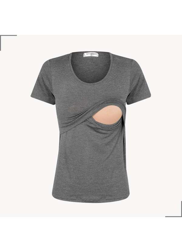 Simple Mama - Camiseta Basica Amamentacao Manga Curta Gestante Cinza
