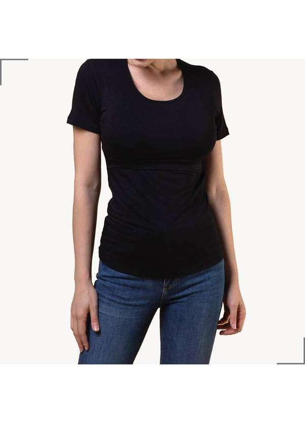 Simple Mama - Camiseta Basica Amamentacao Manga Curta Gestante Preto