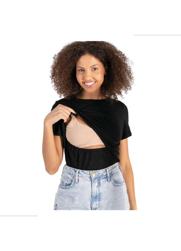 Simple Mama - Kit 2 Blusas Amamentação Cores Premium Gestante Manga Curta Preto 5