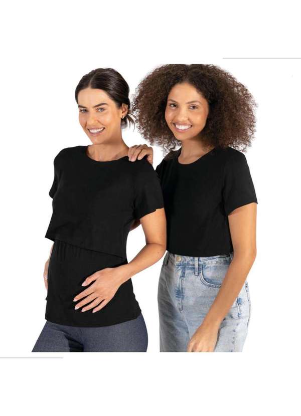 Simple Mama - Kit 2 Blusas Amamentação Cores Premium Gestante Manga Curta Preto 6