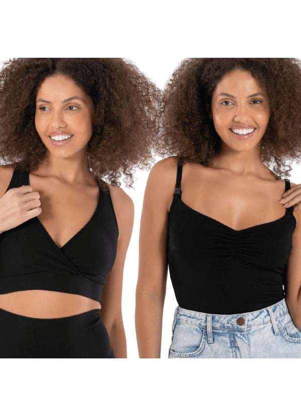 Simple Mama - Kit Regata Fecho Click e Top Nadador para Amamentação Bebê Preto