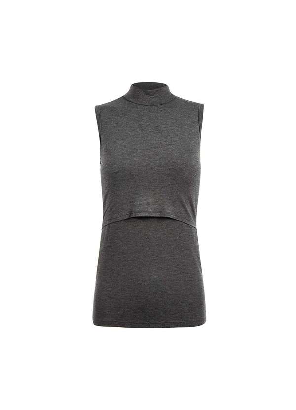 Simple Mama - Regata Amamentação Gola Alta Fácil Amamentar Cinza